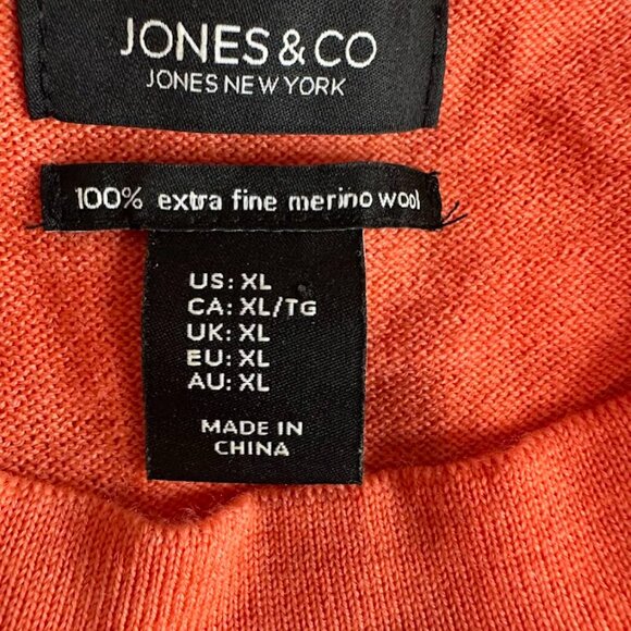 Jones New York 100% Extra Fine Merino Wool Sweater | Size XL | Coral & Cream Str - Picture 3 of 3